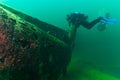 SCUBA divers exploring a mysterious sunken helicopter