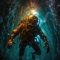 Scuba divers in the ocean, Underwater exploration Royalty Free Stock Photo