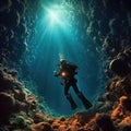 Scuba divers in the ocean, Underwater exploration Royalty Free Stock Photo