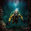 Scuba divers in the ocean, Underwater exploration Royalty Free Stock Photo