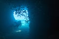 Scuba divers underwater in the clear waters of El Nido in Palawan Royalty Free Stock Photo