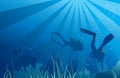 Scuba divers, underwater sea life