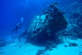Scuba divers at underwater wreck