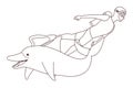 Scuba diving avatar cartoon character in black and white Royalty Free Stock Photo