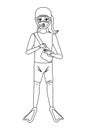 Scuba diving avatar cartoon character black and white Royalty Free Stock Photo