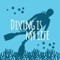 Scuba diving background with diver silhouettes vector illustration Royalty Free Stock Photo