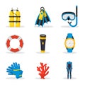 Scuba diving equipment vector illustrations set Royalty Free Stock Photo