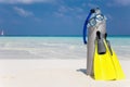 Scuba diving gear on beach Royalty Free Stock Photo