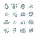 Scuba diving icon set. Underwater, scuba diver, mask, fins, regulator, wetsuit and more. Royalty Free Stock Photo