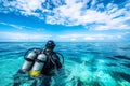 Scuba diving lesson in open water with diver getting ready to explore the ocean depths Royalty Free Stock Photo