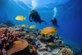 Scuba diving in ocean coral reef sea under water. AI Generated Royalty Free Stock Photo