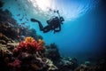 Scuba diving in ocean coral reef sea under water. AI Generated Royalty Free Stock Photo