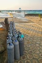 Scuba Diving Oxygen Tanks Tropical Resort Beach Caribbean Sea Cozumel Mexico Royalty Free Stock Photo