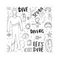 Scuba diving set of elements and equipment. Royalty Free Stock Photo