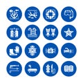 Scuba diving, snorkeling flat glyph icons. Spearfishing equipment - mask tube, flippers, swim suit, diver. Water sport