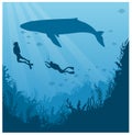 Scuba diving, snorkeling flat vector illustration. Diver in swimsuit with flippers silhouette. Underwater activity