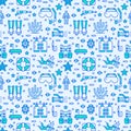 Scuba diving, snorkeling seamless pattern, water sport vector blue background. Summer activity cute repeated wallpaper Royalty Free Stock Photo