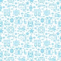 Scuba diving, snorkeling seamless pattern, water sport vector blue background. Summer activity cute repeated wallpaper Royalty Free Stock Photo