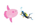 Scuba diving with sunfish, Vector illustration