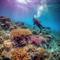 Scuba diving.Underwater scene beautiful sea life. scuba diver Royalty Free Stock Photo