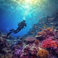 Scuba diving.Underwater scene beautiful sea life. scuba diver Royalty Free Stock Photo