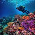 Scuba diving.Underwater scene beautiful sea life. scuba diver Royalty Free Stock Photo