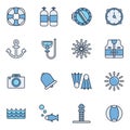 Scuba diving and water activities icons