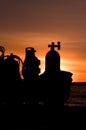 Scuba tanks at sunset Royalty Free Stock Photo