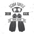Scuba turtle dive club. Vector illustration.