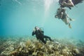 Scubadiver doing the okay sign underwater at San Andres Island,