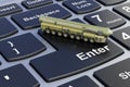 Scud missile, mobile short-range ballistic missile system on laptop keyboard. 3D rendering