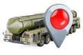 Scud missile, mobile short-range ballistic missile system with map pointer. 3D rendering