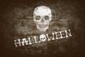 A scull on dark grunge background. Halloween greeting card.