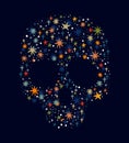 Scull made of colorful stars. Isolated vector illustration on dark blue background