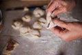 Sculpt dumplings with your hands Royalty Free Stock Photo