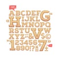 Sculpted alphabet. Stone carved letters, numbers and typeface symbols.