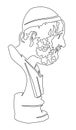 Sculpted bust of Homer, classical Greek writer. Continuous line drawing vector illustration