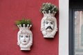 sculpted ceramic plant pots in taormina in sicily (italy)