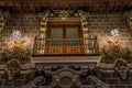 Sculpted and decorated balcony in the old town of Granada in Spain Royalty Free Stock Photo