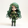 Kawaii Chic Green Armor Vinyl Toy With Long Green Hair