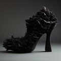 Sculpted Forms: Black Ruffle Shoe With 3d Heels