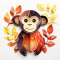 Sculpted Paper Monkey With Warm Color Palette And Branch Art Royalty Free Stock Photo