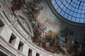 sculpted pediment, painted cupola and glass roof in a hall (bourse de commerce) in paris (france) Royalty Free Stock Photo