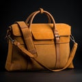 Sculpted Tan Leather Briefcase With Bold Structural Designs