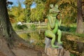 Sculpted wooden frog in Romanescu park, Craiova Royalty Free Stock Photo