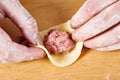 Sculpting of meat dumplings Royalty Free Stock Photo