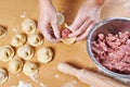 Sculpting of meat dumplings Royalty Free Stock Photo