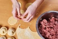 Sculpting of meat dumplings Royalty Free Stock Photo