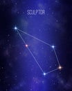 Sculptor constellation map on a starry space background