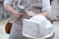 Sculptor hands working on his marble sculpture Royalty Free Stock Photo